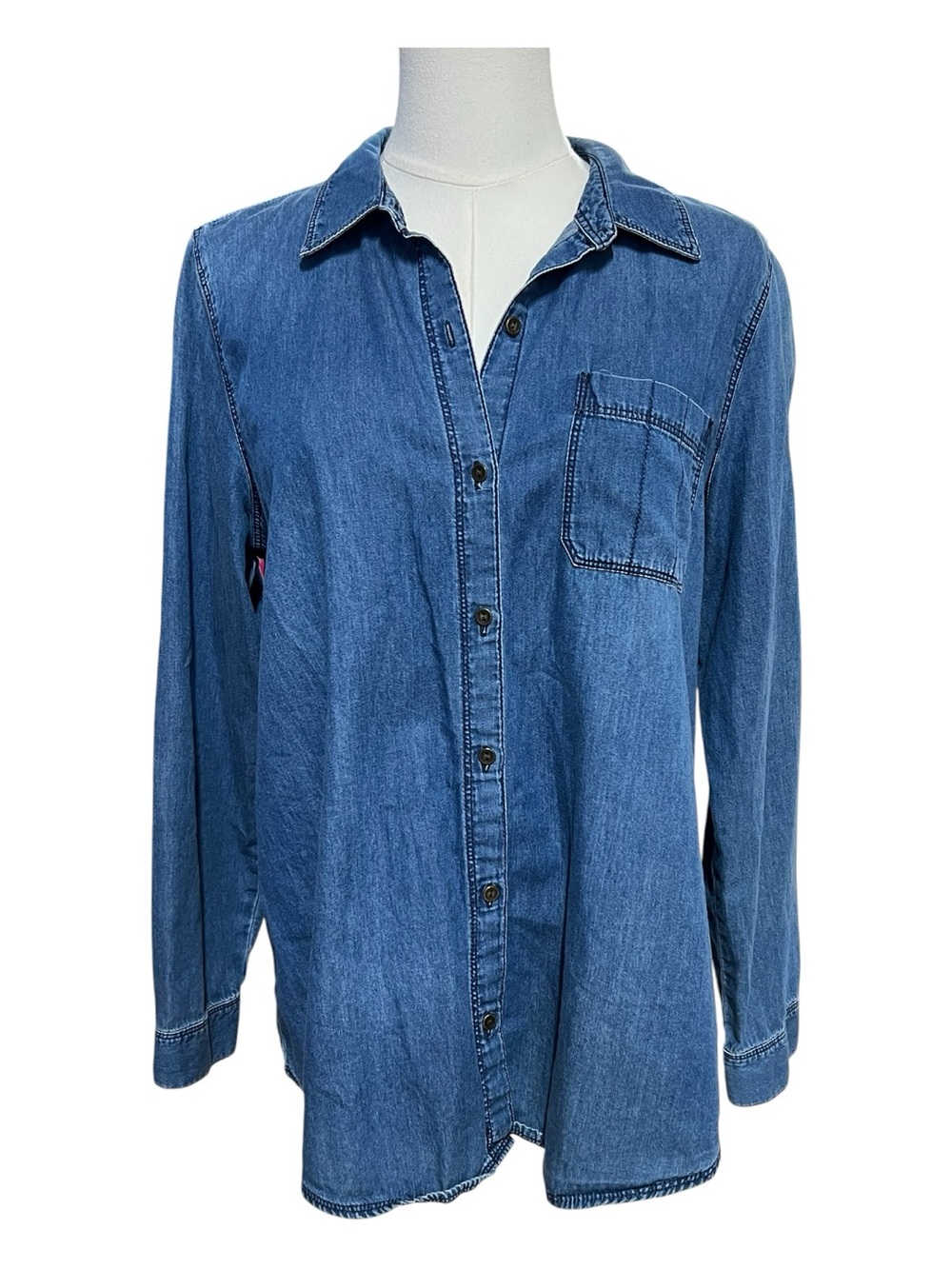 EUC J.Jill Blue Chambray Button Down Shirt | Size Medium Petite